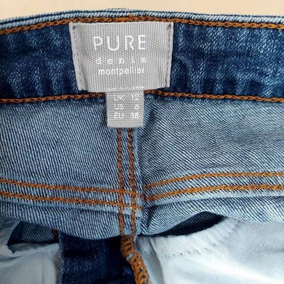 PURE Denim Montepellier Blue Jeans Women Size 6 Contrast Side Stripe Boyfriend - Picture 3 of 8